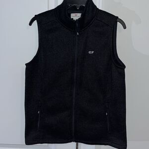 Vineyard Vines Black Full Zipper Women's Zipper® Fleece Winter Whale Vest Jacket